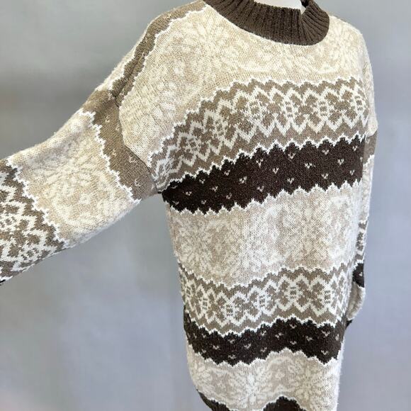 Vintage 90s Basic Editions Brown Fair Isle Mock Neck Sweater Size medium - Picture 7 of 15